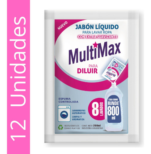 Jabón Líquido Ropa Sobre C/suavizant 800ml Multimax Cajax12u