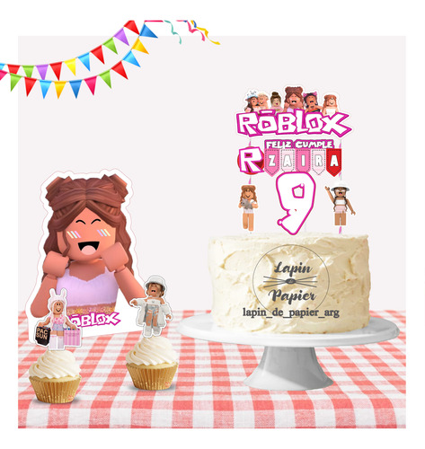 Adorno Torta Cake Topper Cumpleaños Deco Roblox Nena Op1