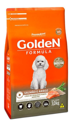 Ração Golden Formula Cães Adultos Porte Pequeno Salmão & Arroz 3kg