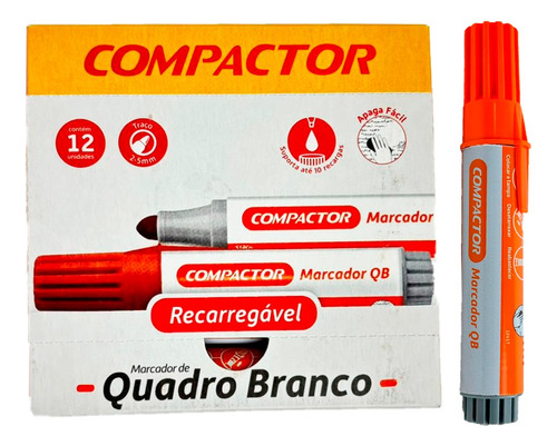 Pincel Marcador Quadro Branco Preto Compactor Caixa C/12 Un Cor Laranja