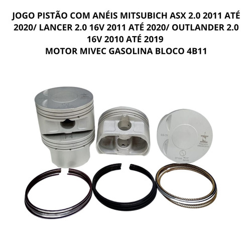 Jogo Pistão Com Anéis Asx 2.0 16v Gasolina Mivec 4b11