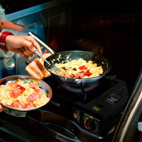 Parrilla de Gas Portátil para Camping, para Cartuchos de Gas Butano, Estufa para Acampar Acero Inoxidable, Ajuste de Flama y Estuche de Transporte