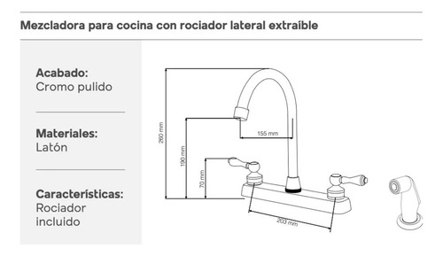 Misturador com pulverizador, pia de cozinha, pescoço alto, acabamento cromado, cor prateada