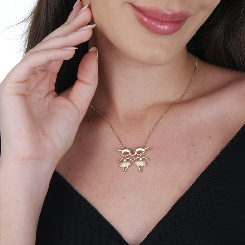 Colar Filhas Meninas Pedras Zirconias Semijoias Banhado Ouro Cor Dourado