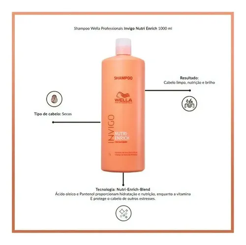 Shampoo Wella Invigo Nutri Enrich - Nutrição Cabelos Secos Danificados 1 Litro