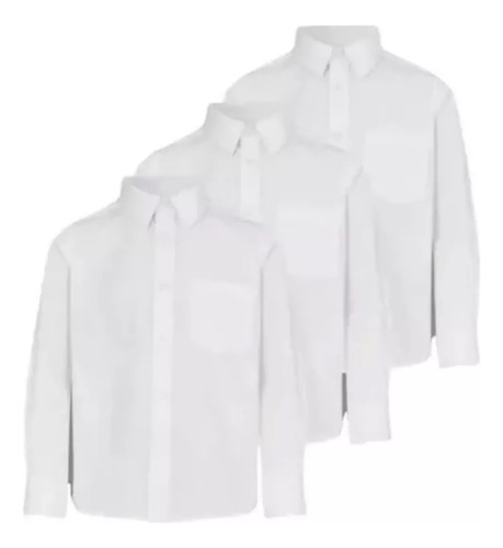 Camisa Blanca Escolar Cuello Corbata Manga Larga Set X3u