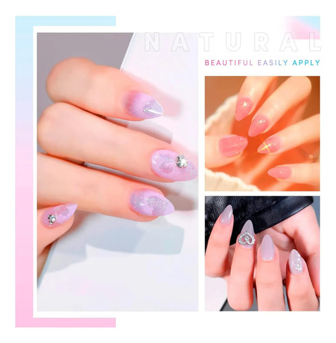 Uñas Claro Medio Almendra Press On Tips Para Decoración De U Color Clear Almond