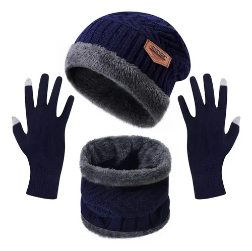 Kit De Frio Touca Gorro Luva Cachecol Meia Térmica Quente Azul-escuro Un
