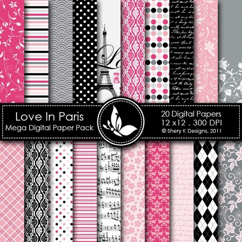 Kit Digital Fondos Paris Rosa Torre Eiffel Rosa Fucsia Gris