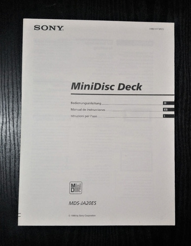 Sony Mds-ja20es Manual Original De Operacion