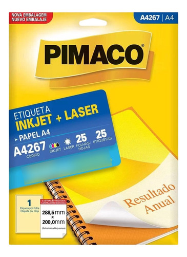 Etiqueta Ink-jet/laser A4 288,5x200,0 267 Pimaco 25 Unidades
