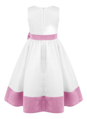Vestido Blanco Niña Fiesta Paje Bautizo Con Cinto Color Rosa