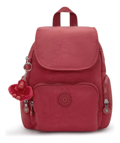 Kipling Mochila City Zip Tamaño Mini 100% Color Funky Red Diseño De La Tela Color Sólido