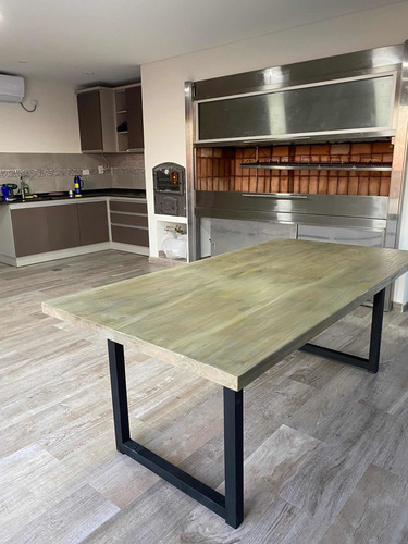 Imagen 6 de 10 de Mesa Industrial Comedor Madera Y Hierro (200x100x77)