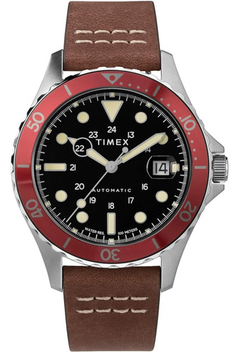 Timex Navi Xl 41mm Automático Marrón Rojo