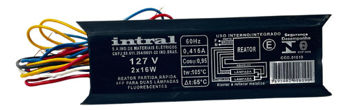 Reator Fluorescente Intral Magnético Afp Prd 2x16w110v 127v