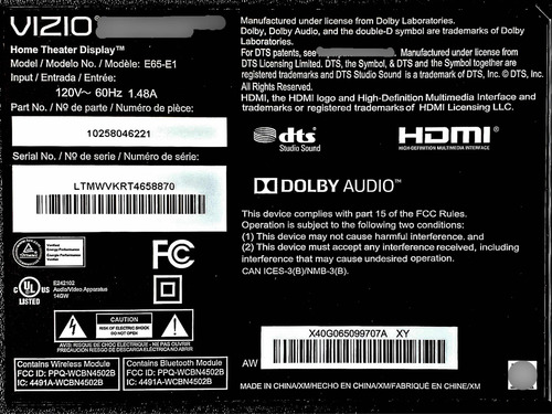 Tarjeta Madre Main Vizio E65-e1 715g8547-m01-b00-005t (Usado)