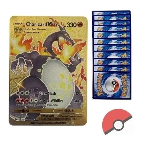 Carta De Pokemon Metal Dourada Charizard Vmax Colecionador