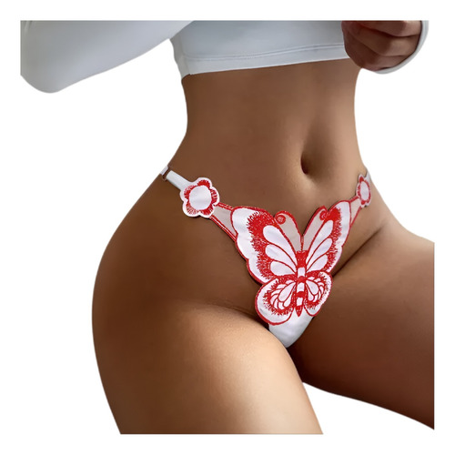 Calzón Braga Tanga Sexy Bordado Mariposa Cintura Ajustable