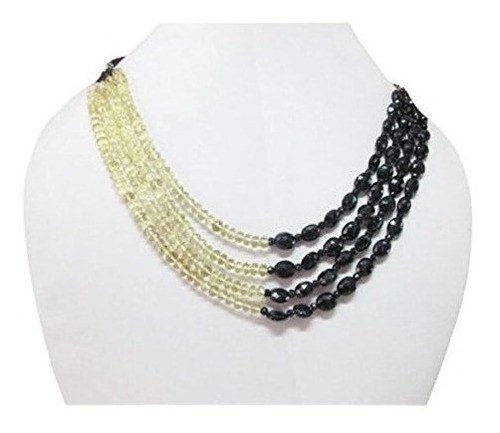 Collar De Perlas De Cuarzo Limon Y Negro De Diseñador Mult