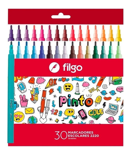 Marcadores Fibra Filgo Pinto Escolar Caja X 30 Colores