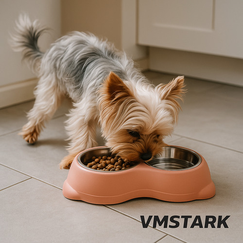 Comedouro Para Cães De Inox Duplo Pote Ração Elevado Rosa