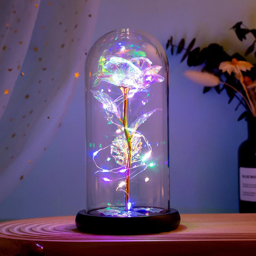 Kit Rosas Flores Eternas Conservadas En Cúpula Con Luces Led