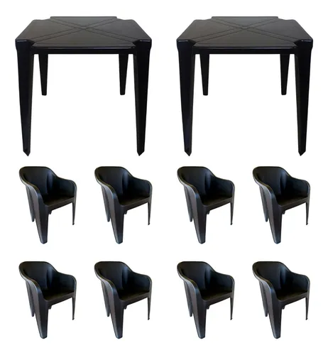 comprar Jogo Com 2 Mesas Plastico E 8 Poltronas Resist Suporta 200kg