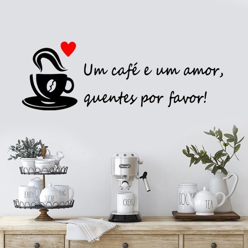 Adesivo De Parede Frase Um Café E Um Amor Quentes Por Favor