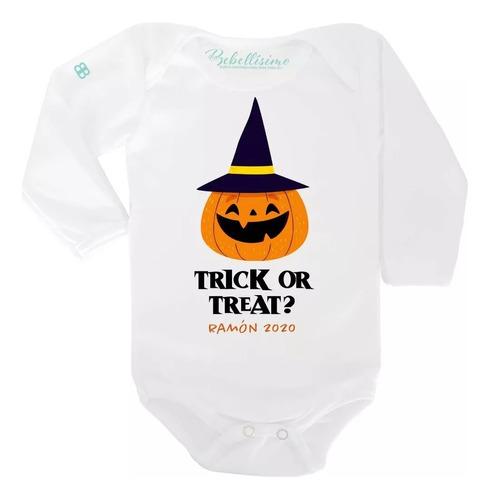 Body Para Bebé Personalizado Halloween Calabaza Y Sombrero