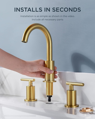 Grifo De Baño Dorado Cepillado De 3 Agujeros.