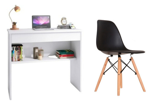 Conj P/ Home Office Mesinha Estilo Industrial + Cadeira Cor Preto