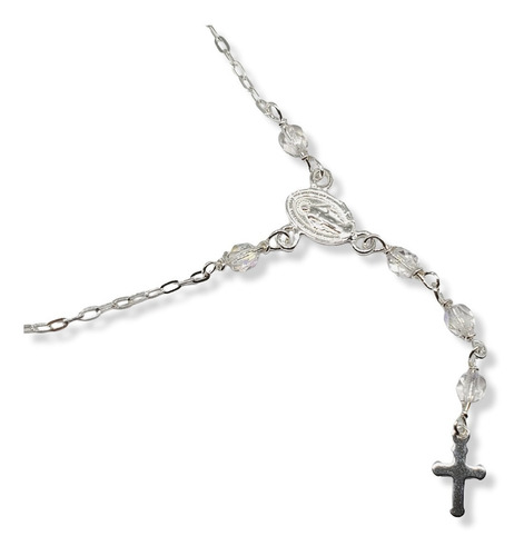 Imagen 3 de 8 de Cadena Denario Plata Cristal De Roca X 45cm