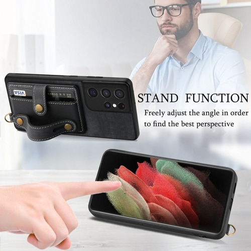 Funda De Cuero Con Pulsera Cruzada Para Samsung