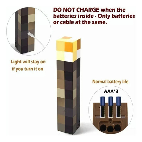 De 2 Unidades De Lâmpada De Tocha Recarregável Minecraft