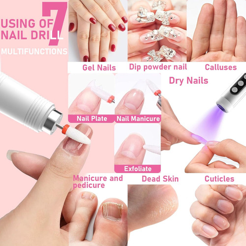 Kit De Taladro Eléctrico De Uñas Con Lámpara De Uñas Uv, Lim