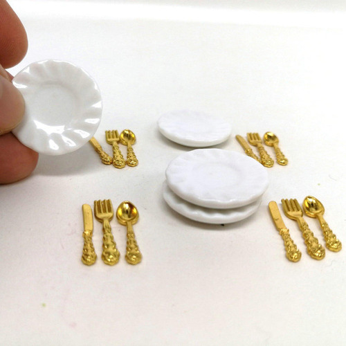 Nuevo Plato De Porcelana Dorada En Miniatura For Casa De
