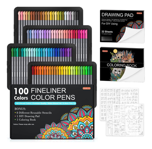 Shuttle Art Fineliner Bolígrafos Colores, 100 Colores, Punta