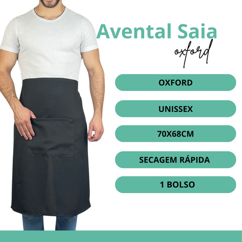Avental Saia Kit 4 De Cintura Com Bolso Garçom Garçonete Cor Preto Desenho do tecido Liso