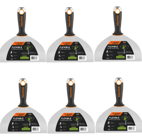 Pack De 6 Espatula Flexible 8' Acero Inox Truper Expert12876