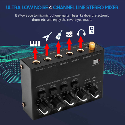 Audio Mixer Line Teclado Ultra Micrófono Salida De Guitarra