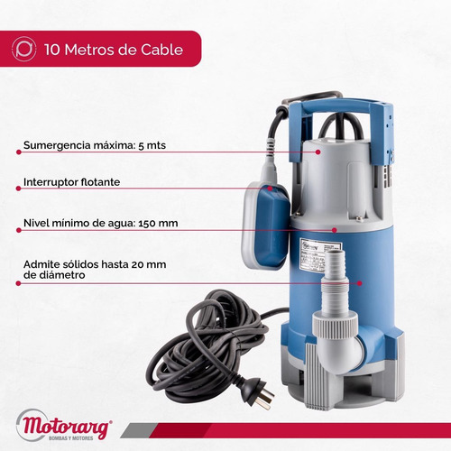 Imagen 5 de 12 de Bomba Desagote Motorarg Sapas 0.5hp Agua Sucia 400 Watts