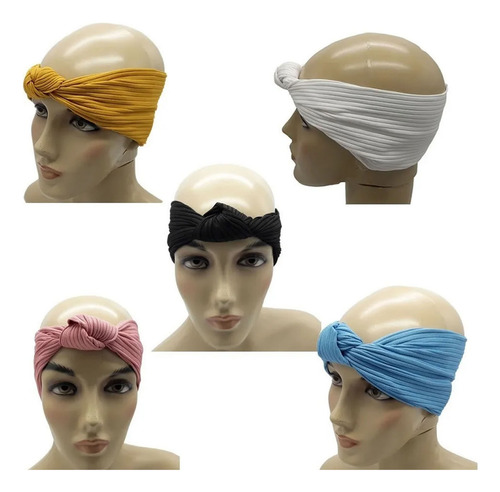 Faixa De Cabelo Handband Nozinho Malha Canelada Turbante Cor Branco