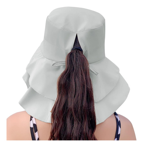 Gorro De Sol Para Mujer Con Protección Uv, Ala Ancha, Cola D