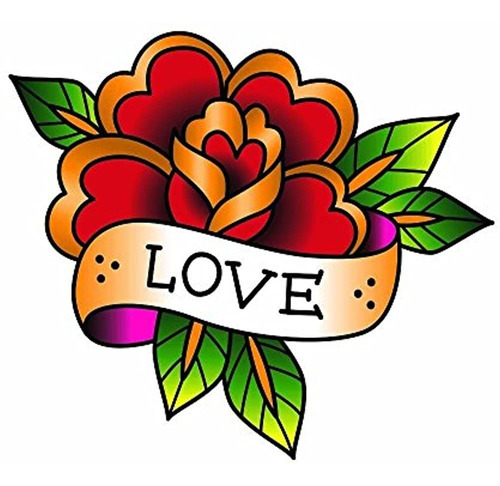 Rosa Amor Diseño De Arte Tatuaje  A Todo Color De Vinilo Ca