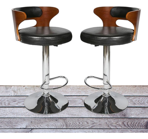 Juego De 2 Sillas Altas Giratoria Para Cocina Desayunador Piel Sintética Plateado Negro