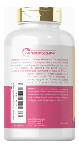 Myo-inositol Carlyle 2,600 Mg 180 Cápsulas Sin Omg Sin Glute