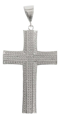 Dije Cruz Catolica Gigante Zirconias Hombre Plata Ley 925 Color Blanco