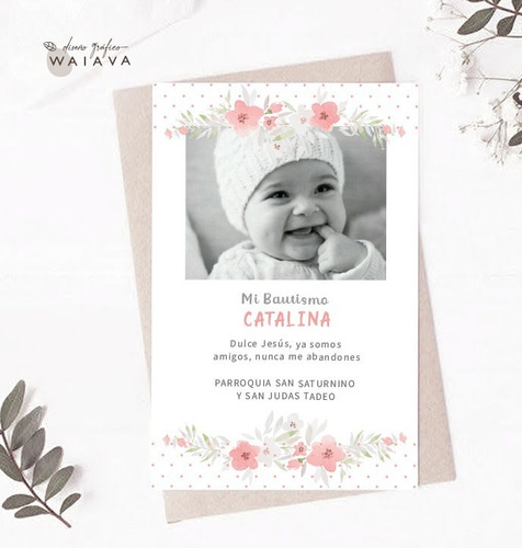 Imagen 5 de 10 de Estampitas Bautismo Tarjetas Estampas Con Foto Nenas X 3u