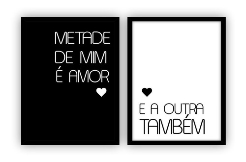 Kit 2 Quadros Decorativo Metade De Mim É Amor Casal 30x40cm